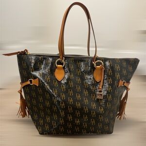 Dooney & Bourke Signature Logo Tote – Brown with Tan Leather Trim